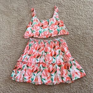 Anthropologie Peach and Green Skirt Set